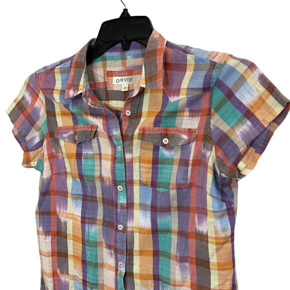 Orvis Women’s Plaid Western Short Sleeve Button-Down Shirt Size S - Picture 2 of 4